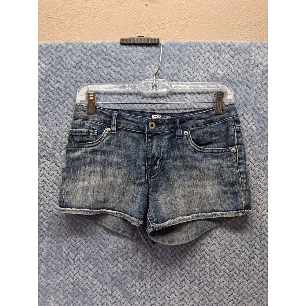 Y2K Levi's Shorty Short Denim Frayed Hem Shorts Medium Wash Girls Size 16 REG